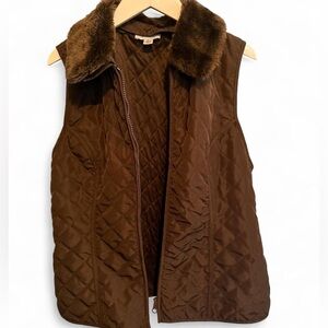 Kim Rogers Chocolate Quilted Vest with Faux Fur Collar
